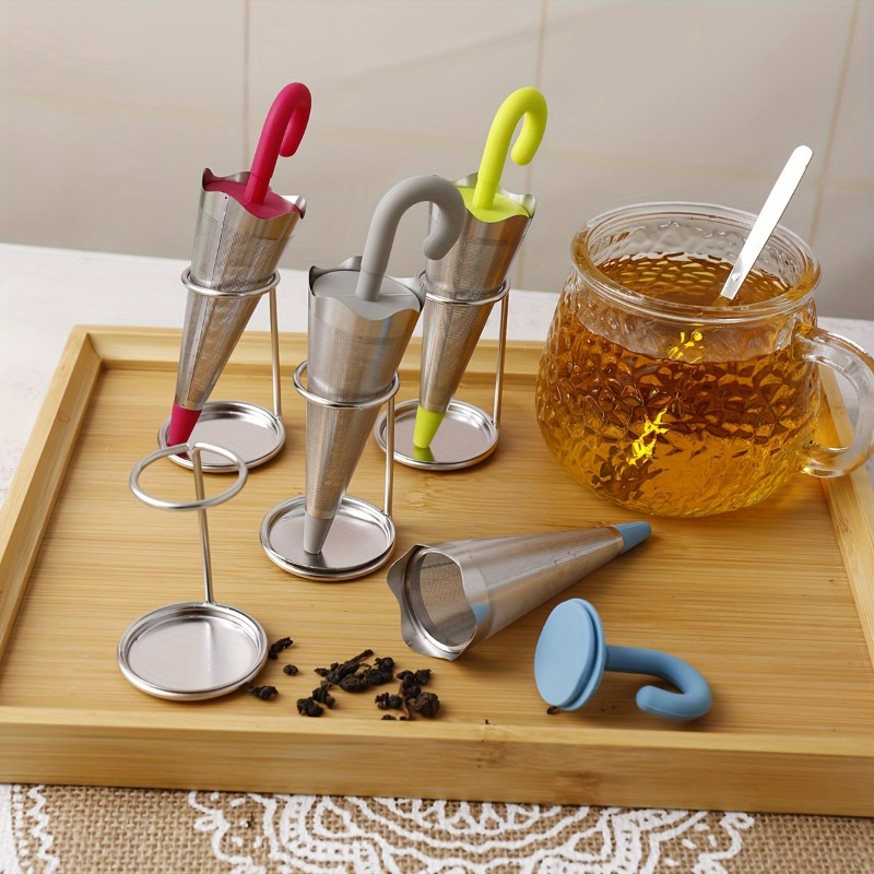 Tea Strainer Mesh - 1 Stück wiederverwendbarer Regenschirm-Teeinfusor mit Abtropfschale