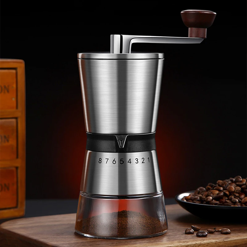 Burr Hand Grinder - 8-fach Einstellbare Manuelle Kaffeemühle mit Keramikmahlwerk,