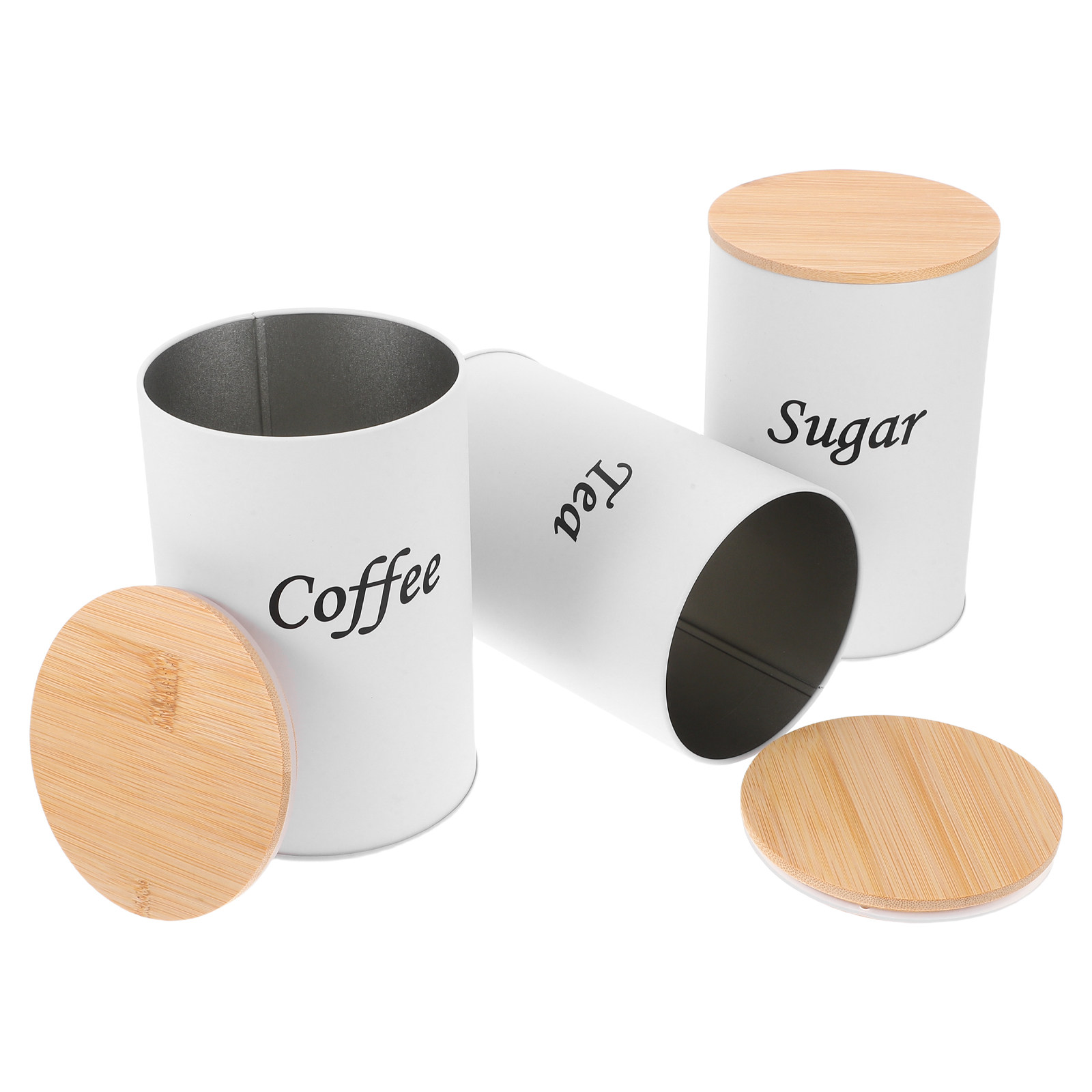 Coffee Tea And Bean - 3-teiliges Luftdichtes Rundes Vorratsdosen-Set mit Verzinktem