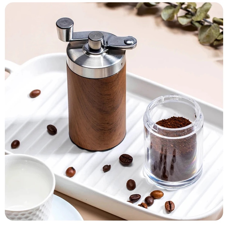 Burr Hand Grinder - Tragbare Kaffeemühle mit Holzmaserung, Manuelle Kaffeebohnenmühle