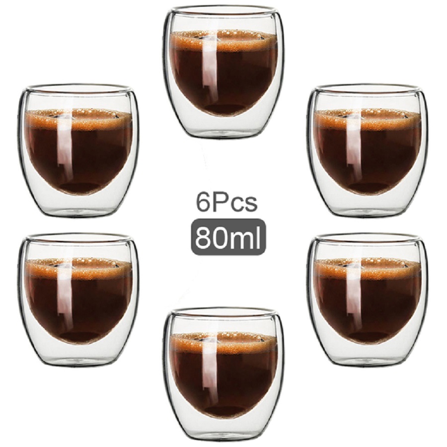 Coffee Tea And Sugar Set - Doppelwandige Kaffeetassen aus Glas, Glasbecher, doppelwandige