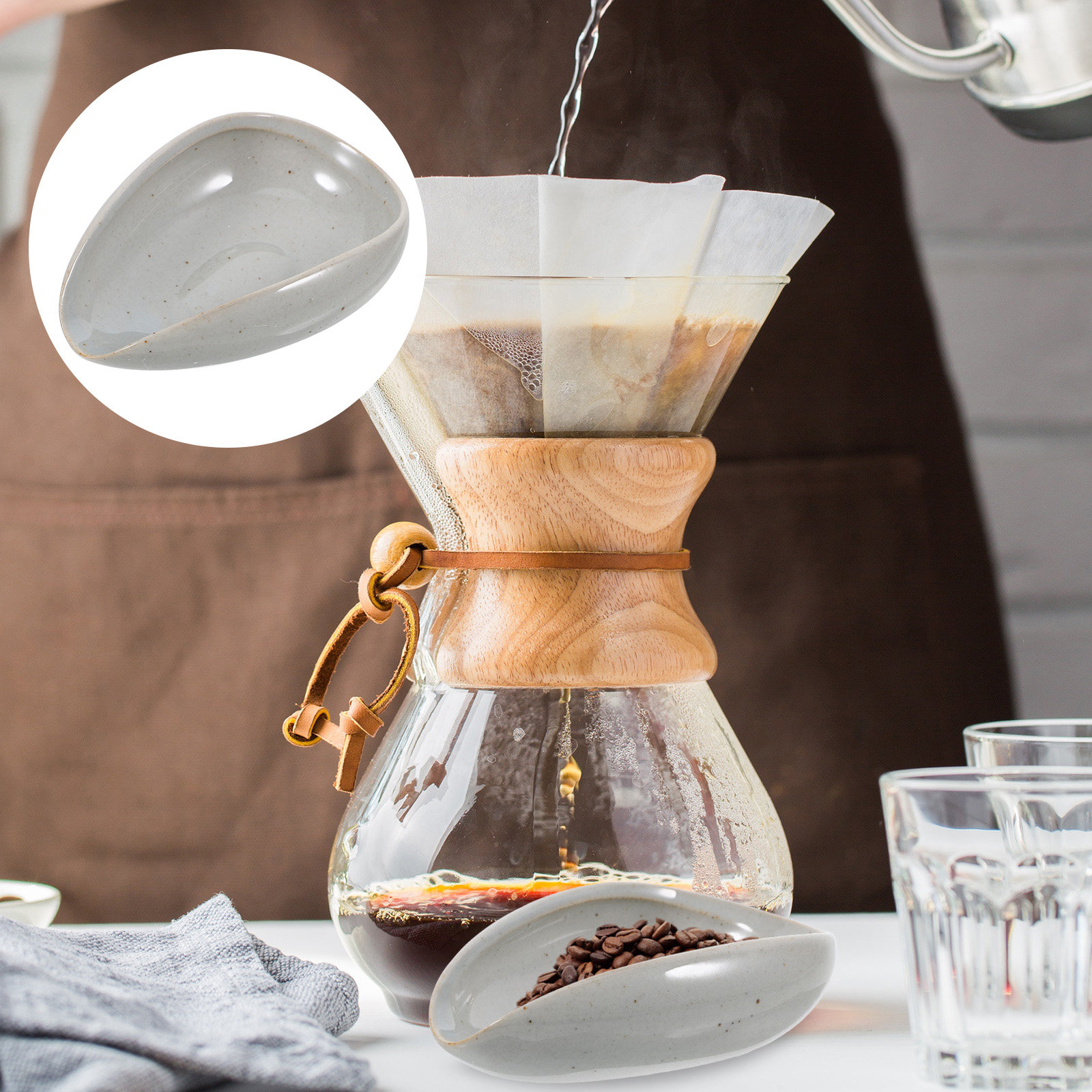 Coffee Tea And Bean - Keramik-Kaffeebohnenablage, Dosierbecher, Wiegeschale für Bohnen, Kaffeesatz,