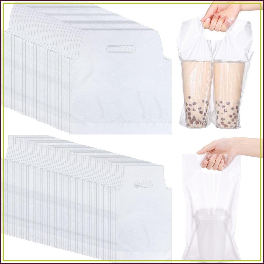 Coffee Tea Images - 200 Transparente Plastik-Getränkehalter-Taschen mit Griffen für