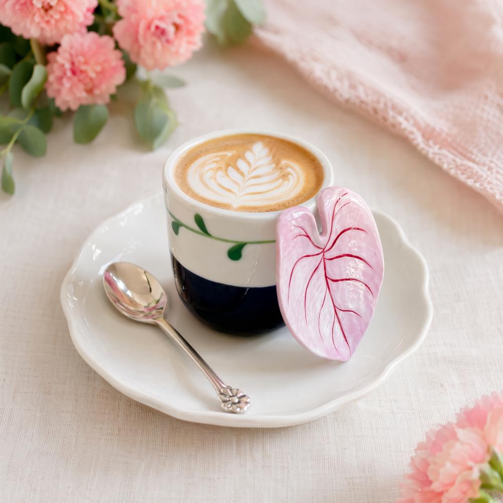 Coffee Tea For Plants - Keramik-Kaffeetasse mit 3D-Blattgriff, 10 Unzen, Mikrowellen-